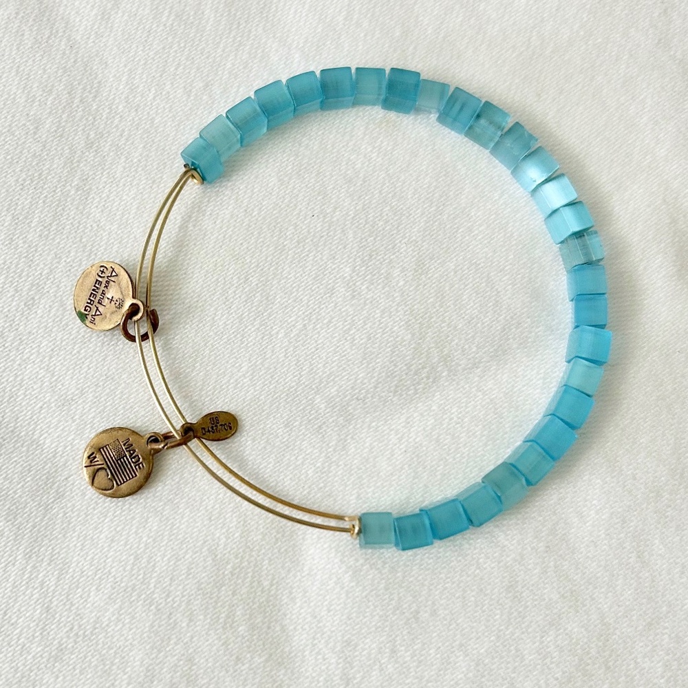 Alex and Ani Aqua Square Shaped Beaded Bangle Bracelet